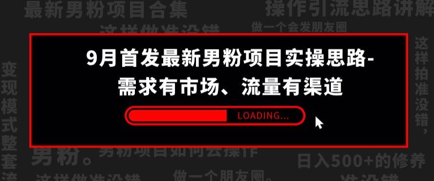 9月首发最新男粉项目实操思路-需求有市场，流量有渠道【揭秘】一点库资源-致力于各大收费VIP教程和网赚项目分享一点库资源